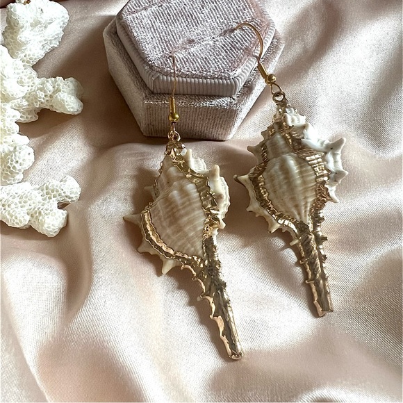 Sea Snail Shell Gold Plated Hook Earrings - Picture 4 of 9